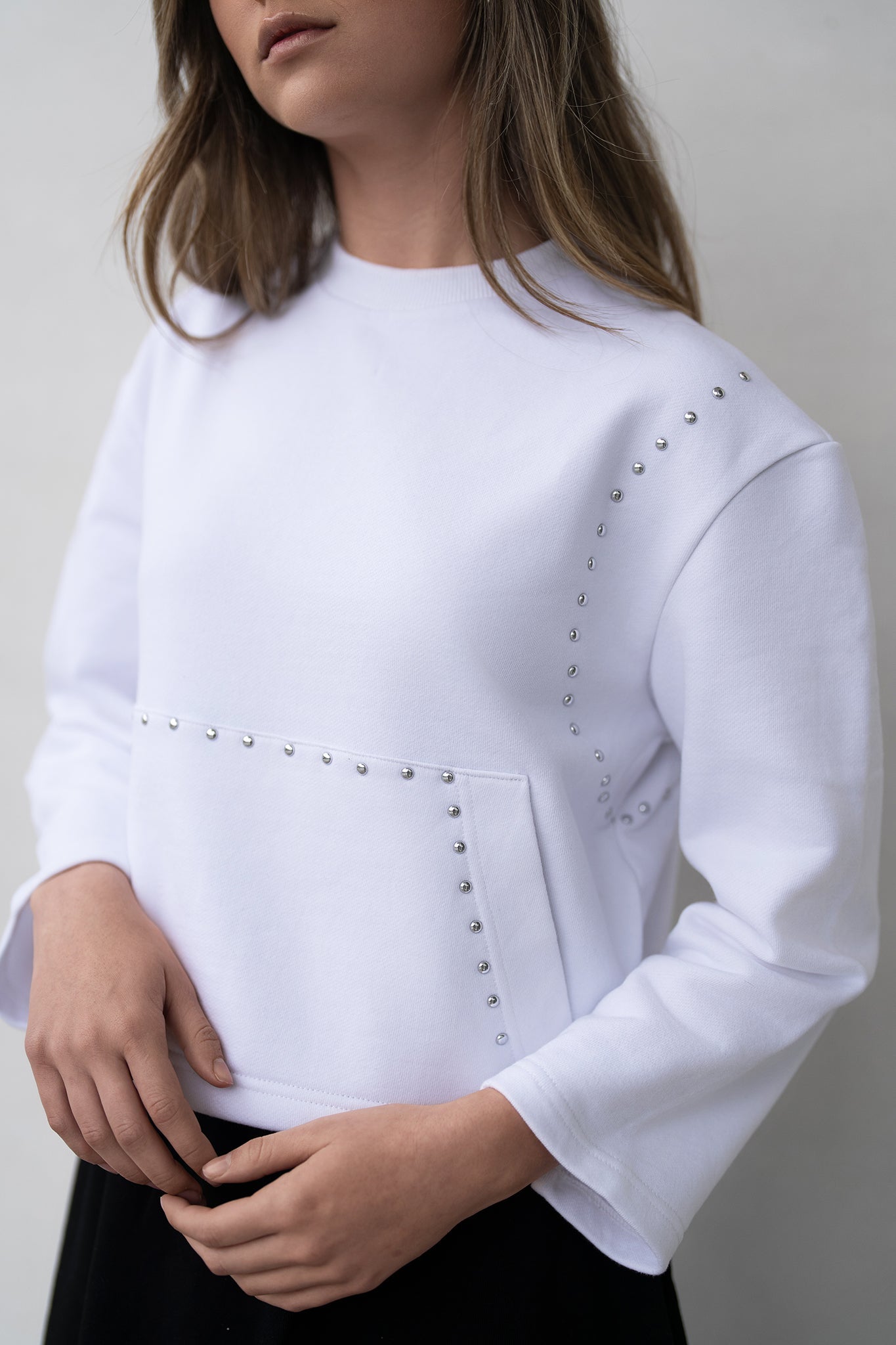 Studded Sweatshirt - White - shopndotm - Teen Clothing