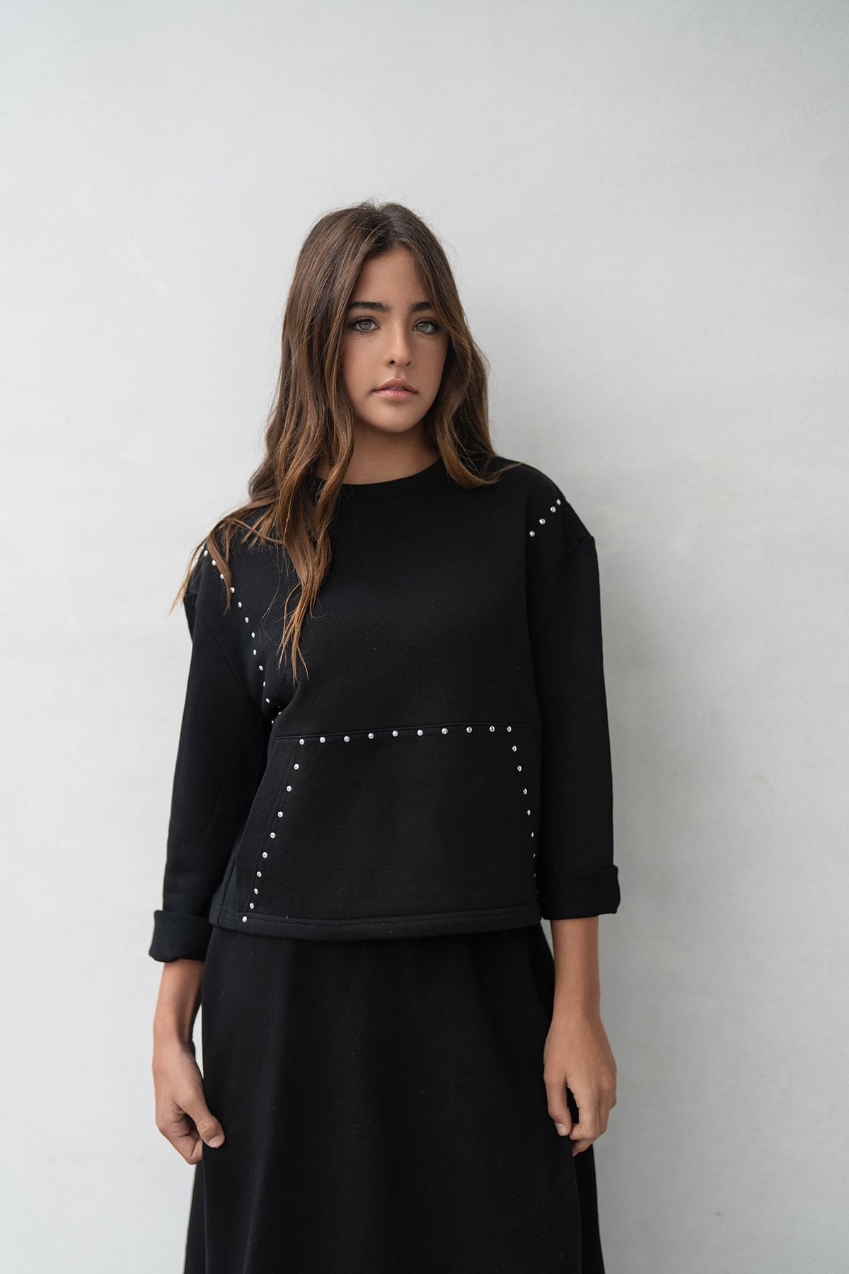 Studded Sweatshirt - White - shopndotm - Teen Clothing