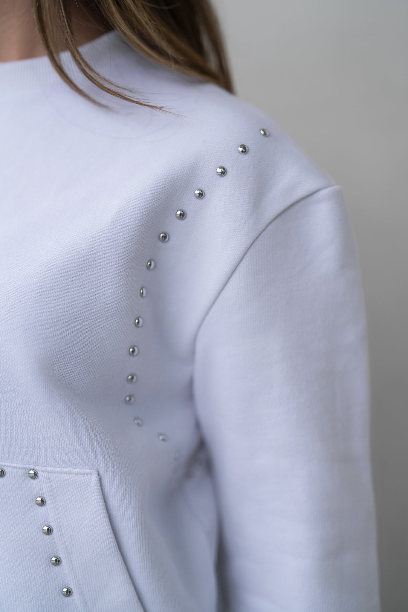 Studded Sweatshirt - White - shopndotm - Teen Clothing