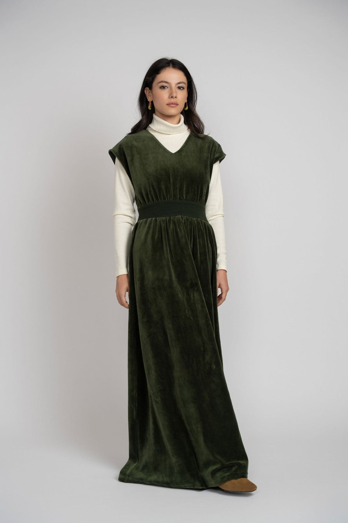 Velour V Neck Maxi - Green - shopndotm - Young Adult/Women Clothing