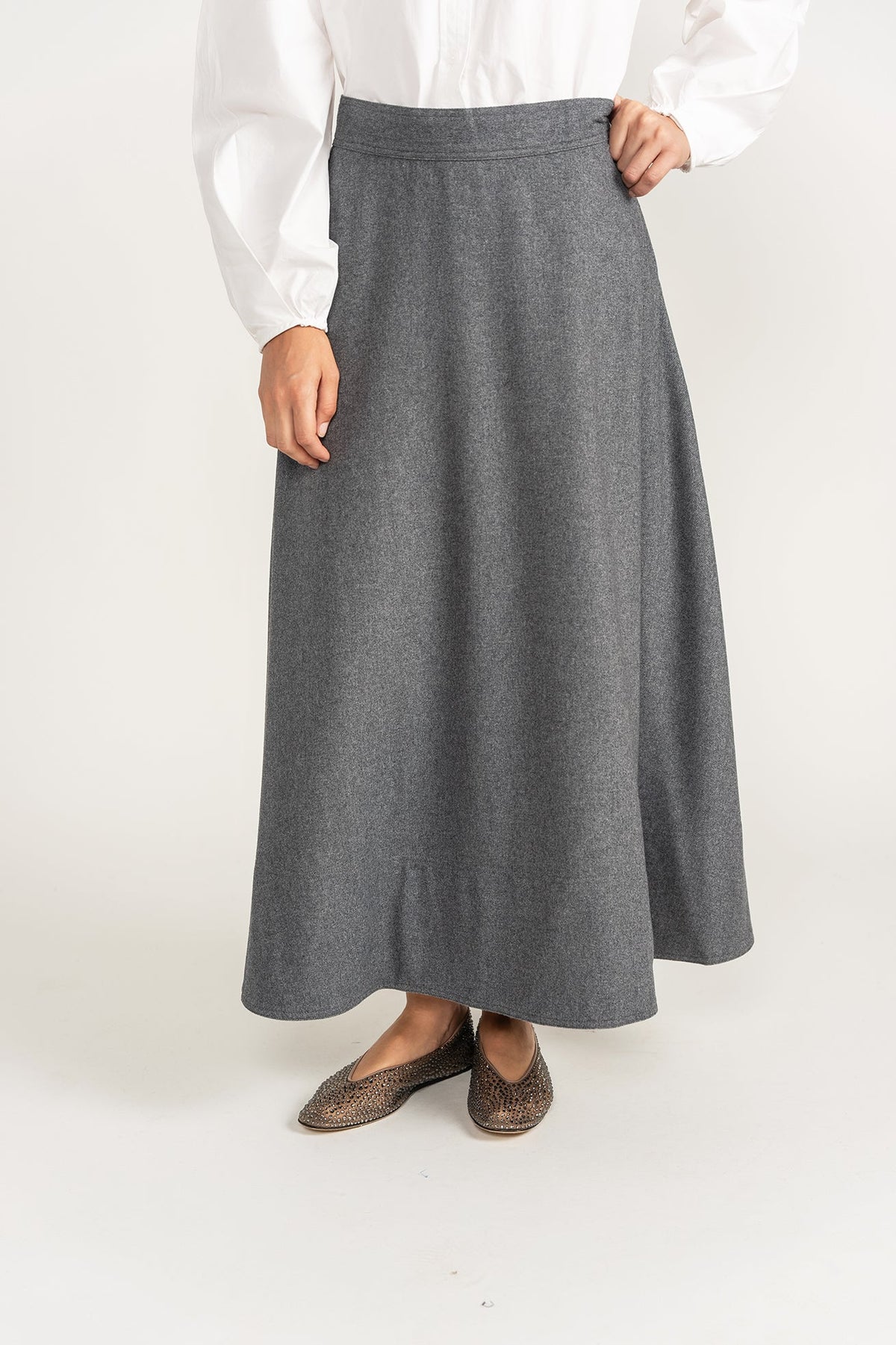 Wool Circle Skirt - Grey - shopndotm - Young Adult/Women Clothing
